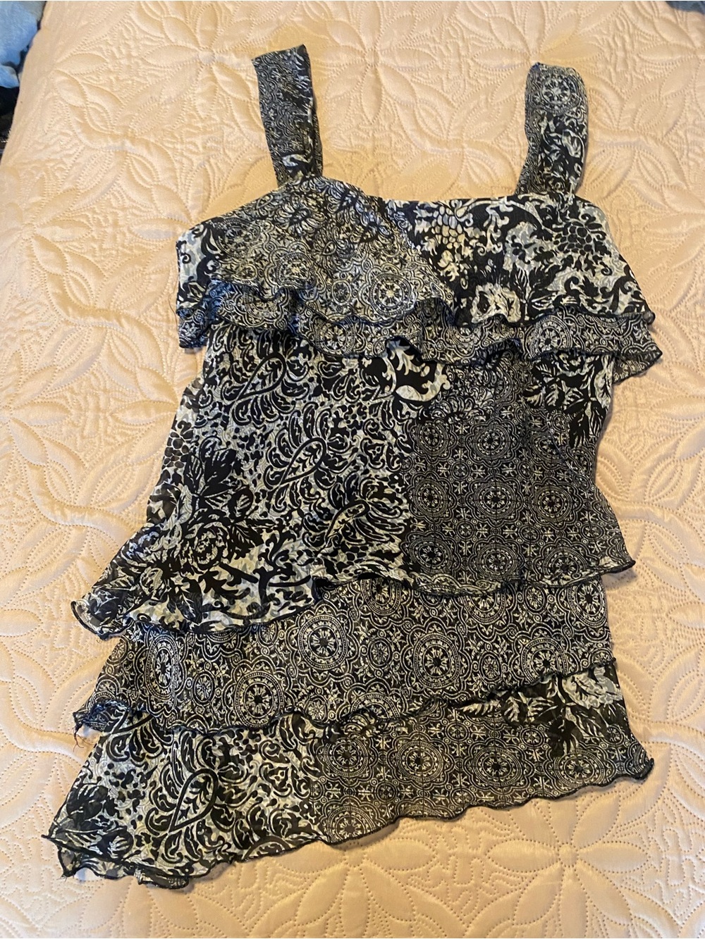 Black & White Printed Ruffle Tank Top